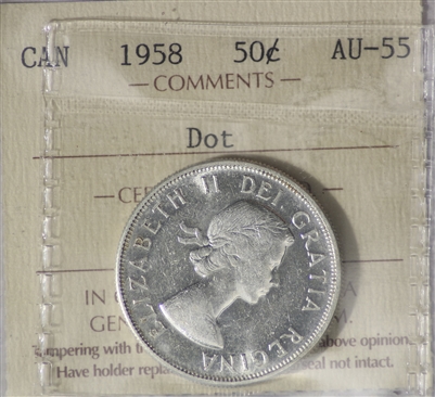1958 Dot Canada 50-cents ICCS Certified AU-55