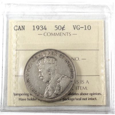 1934 Canada 50-cents ICCS Certified VG-10