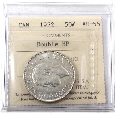 1952 Double HP Canada 50-cents ICCS Certified AU-55