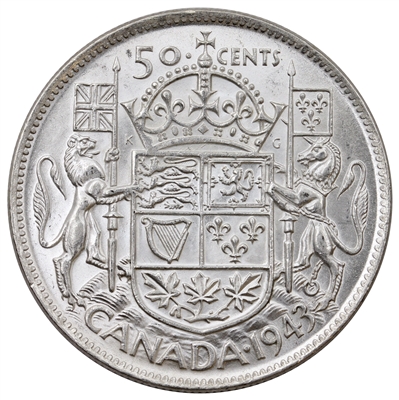 1943 Double Die 3 Canada 50-cents UNC+ (MS-62) $