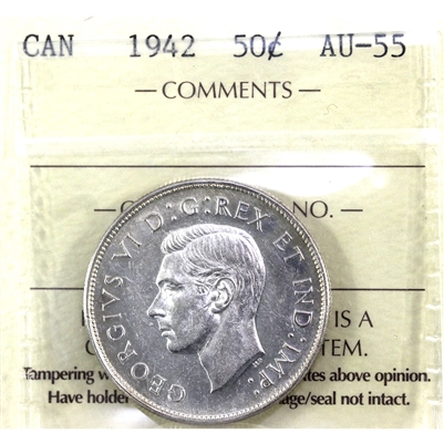 1942 Canada 50-cents ICCS Certified AU-55