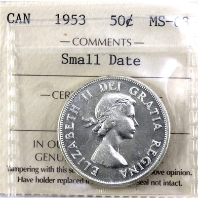 1953 Small Date Canada 50-cents ICCS Certified MS-63