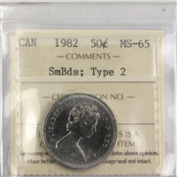 1982 Small Beads, Type 2 Canada 50-cents ICCS Certified MS-65