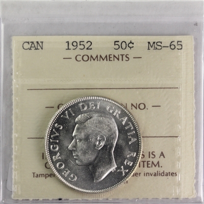 1952 Canada 50-cents ICCS Certified MS-65 (BE 779)