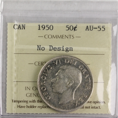1950 No Design Canada 50-cents ICCS Certified AU-55