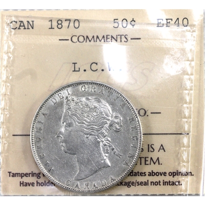 1870 LCW Canada 50-cents ICCS Certified EF-40