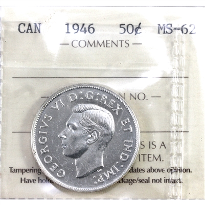 1946 Canada 50-cents ICCS Certified MS-62 (YM 548)