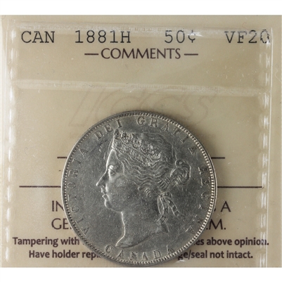 1881H Canada 50-cents ICCS Certified VF-20 (XZD 100)