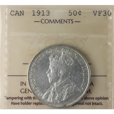 1913 Canada 50-cents ICCS Certified VF-30