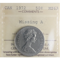 1972 Missing A Canada 50-cents ICCS Certified MS-63