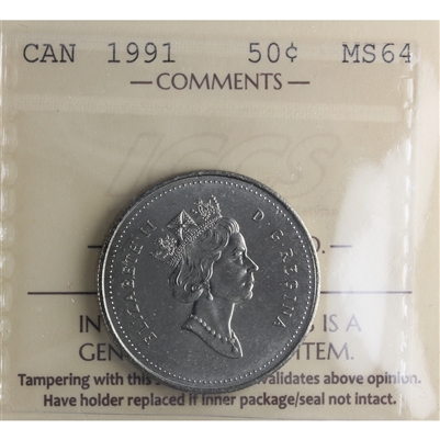 1991 Canada 50-cents ICCS Certified MS-64