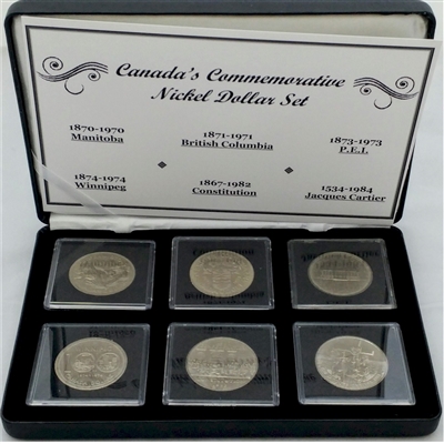 Canadian Commemorative Nickel Dollar 6-coin Collection in Display Case