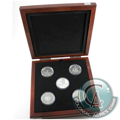 1939, 1949, 1958, 1964 & 1967 Set of Canadian Silver Dollars in Deluxe Wooden Case