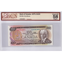 BC-52b 1975 Canada $100 Crow-Bouey, AJK, BCS Certified AU-58 Original