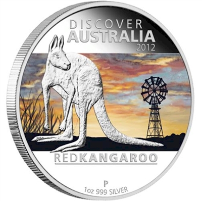 2012 $1 Discover Australia Red Kangaroo 1oz. Silver Proof (No Tax)