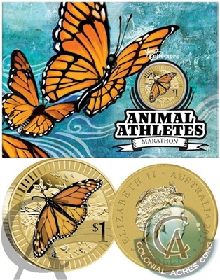 2012 Australia $1 Animal Athletes: Monarch Butterfly in Display Card