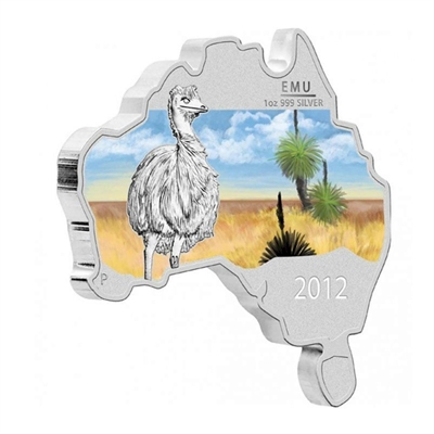 2012 Australia $1 Map Shaped - Emu Fine Silver (No Tax) Impaired