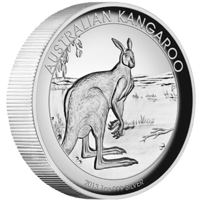 2013 Australia $1 Kangaroo High Relief Silver Proof (TAX Exempt) Worn Outer Box