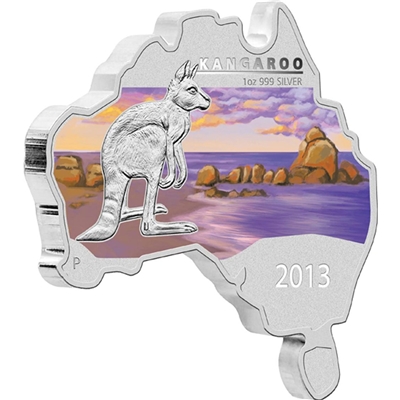 2013 Australia $1 Map Shaped - Kangaroo Fine Silver (No Tax) Impaired