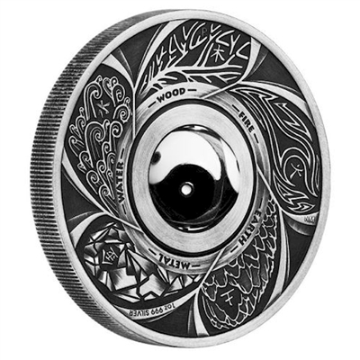 2016 Tuvalu $1 Yin Yang Rotating Charm Silver Antique Finish (No Tax)