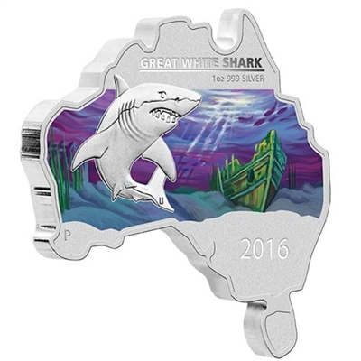 2016 Australia Map Shaped (#9) Great White Shark Silver Proof (No Tax)