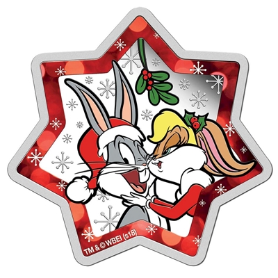 2018 Tuvalu $1 Looney Tunes Christmas Star Shaped 1oz. Coloured Silver (No Tax)