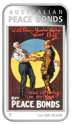 2018 Australia $1 Posters of World War I - Peace Bonds 1oz Silver (No Tax)