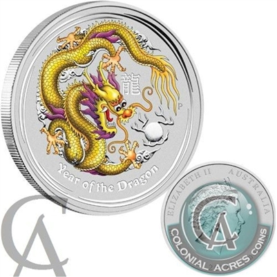 2012 Australia $1 ANDA Yellow Year of the Dragon Proof Silver (No Tax)