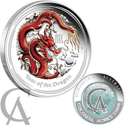 2012 Australia 50-cent RED Year of the Dragon Proof Silver (No Tax)