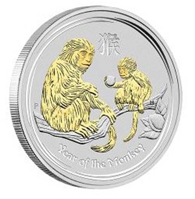 2016 Australia $1 Year of the Monkey Gilded Proof Silver (No Tax)