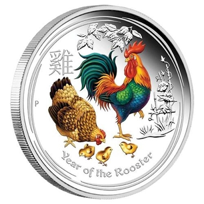 2017 Australia $1 Year of the Rooster Coloured 1oz. Silver (No Tax)