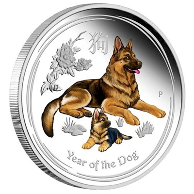 2018 Australia $1 Year of the Dog Coloured 1oz Silver (No Tax)