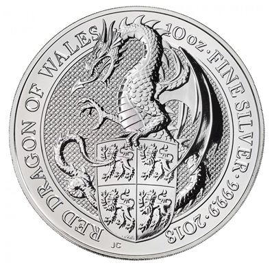 2018 GB 10-Pounds Queen's Beasts - Red Dragon 10oz Silver (No Tax) Scuffed Capsule