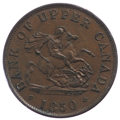 PC-5A 1850 Province of Canada, Bank of Upper Canada Half Penny Token Almost Uncirculated (AU-50)