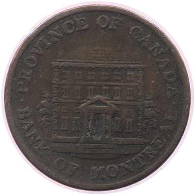 PC-1B6 1844 Province of Canada Half Penny Bank Token, VG-F (VG-10)