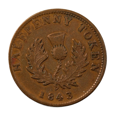 NS-1F2 1843 Nova Scotia Victoria Half Penny Token Extra Fine (EF-40) $