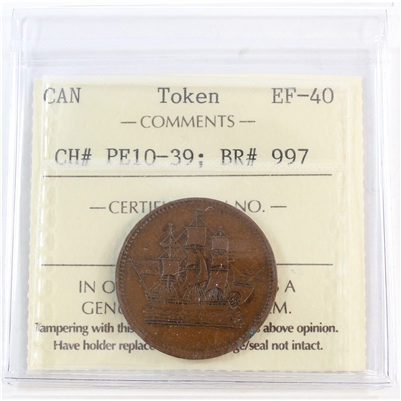 PE-10-39 PEI Ships Colonies & Commerce Bank Token ICCS Certified EF-40 (BR #997)