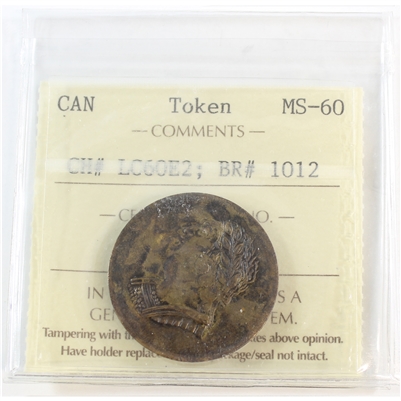 LC-60E2 1820 Lower Canada Bust & Harp Bank Token ICCS Certified MS-60 (BR #1012)