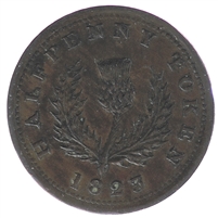 NS-1A3 1823 Nova Scotia George IV Thistle Half Penny Token VF-EF (VF-30)