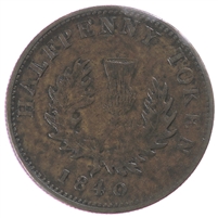 NS-1E4 1840 Nova Scotia Victoria Thistle Half Penny Token Very Fine (VF-20) $