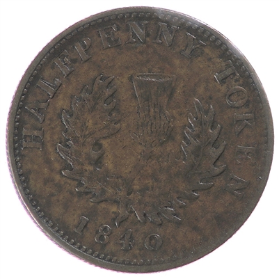 NS-1E4 1840 Nova Scotia Victoria Thistle Half Penny Token Very Fine (VF-20) $