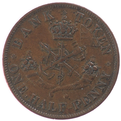 PC-5D 1857 Province of Canada, Bank of Upper Canada Half Penny Token Almost Uncirculated (AU-50) $