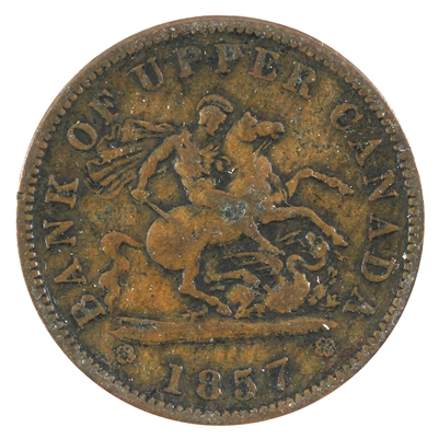 PC-6D 1857 Province of Canada, Bank of Upper Canada Penny Token VG-F (VG-10)