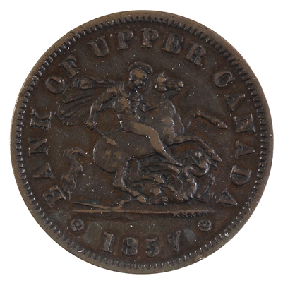 PC-6D 1857 Province of Canada, Bank of Upper Canada Penny Token Extra Fine (EF-40)