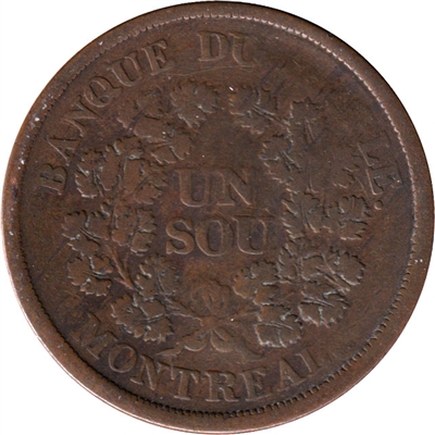 LC-5A3 No Date (1838)  Lower Canada, Banque du Peuple Montreal Un Sou G-VG (G-6)