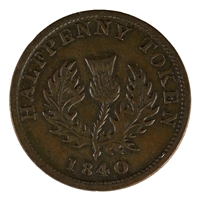 NS-1E2 1840 Nova Scotia Medium 0 Victoria Thistle Half Penny Token VF-EF (VF-30) $