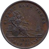 PC-3 1852 Province of Canada Quebec Bank Half Penny Token EF-AU $