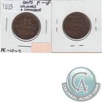 PE-10-9 No Date (1835) PEI Ships &amp; Colonies Token F-VF (F-15) PEI $