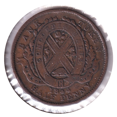 PC-1B3 1844 Province of Canada 1/2 Penny Bank Token, VG-F (VG-10)