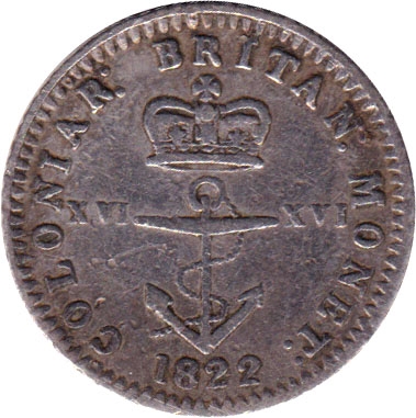 BR-860 1822 British Colonies 1/16 Dollar Bank Token, Very Fine (VF-20) $